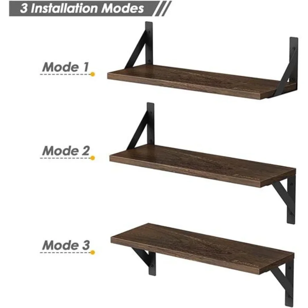 Rustic Floating Shelves Wall Mounted Set of 3, 17 Inch Natural Wood Wall